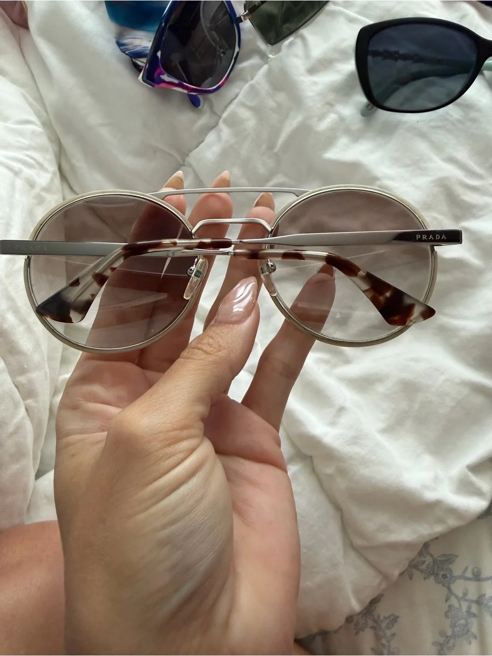 Prada Silver Round Double-Bridge Sunglasses